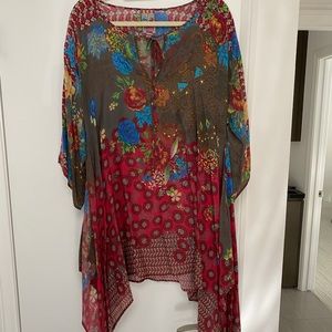 Johnny Was Red and Blue Floral Tunic
